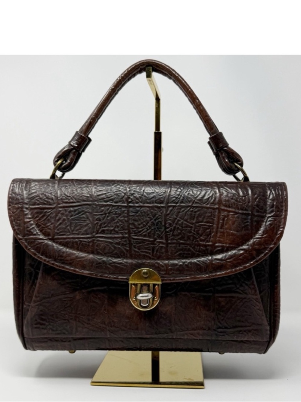 Vintage Jaclyn Brown Leather Top Handle Satchel Structured Embossed Doctor Bag
